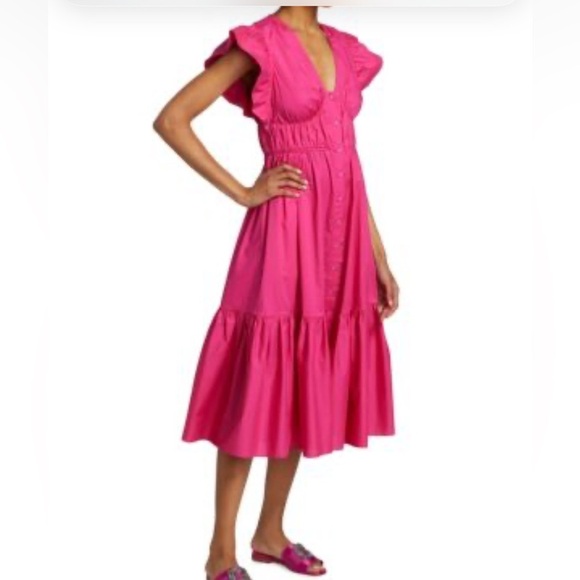10 Crosby Derek Lam Pink Flutter Sleeve Midi Dress Fuschia